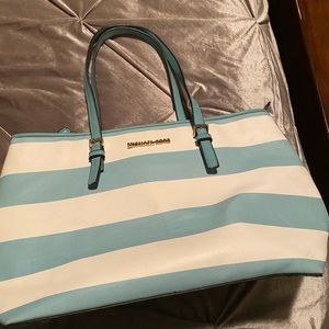 Aqua and white handbag